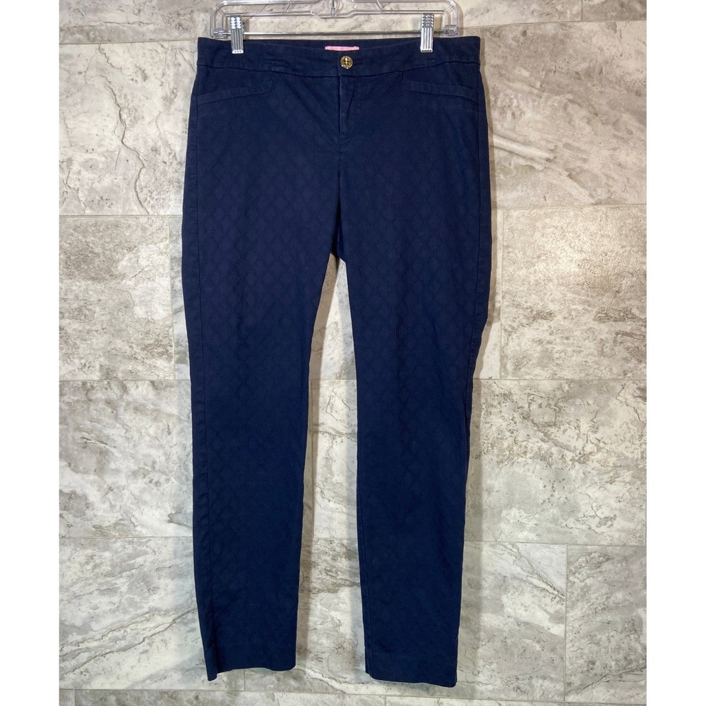 Lilly Pulitzer Kelly Textured Ankle Length Cigarette Pant Navy Blue Women's Sz 6